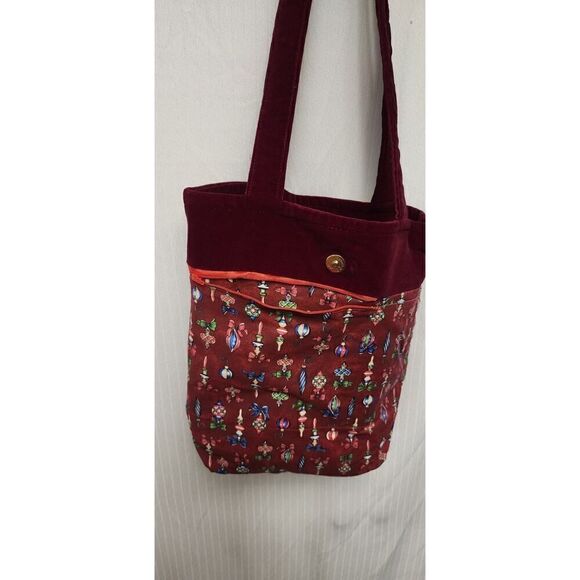 Vintage Christmas Art Tapestry Purse Tote Bag Beaded Fringe Xmas Santa Velvet - Picture 14 of 16